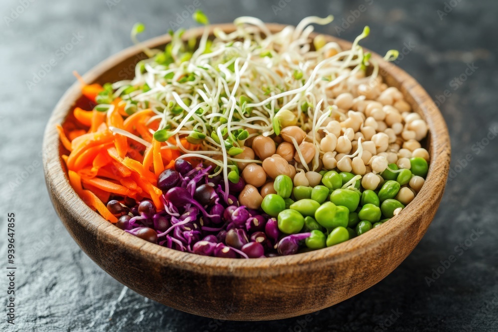 Vegetarian salad bowl with sprouts and fresh vegetables Vegetarian salad bowl with sprouts and fresh vegetables