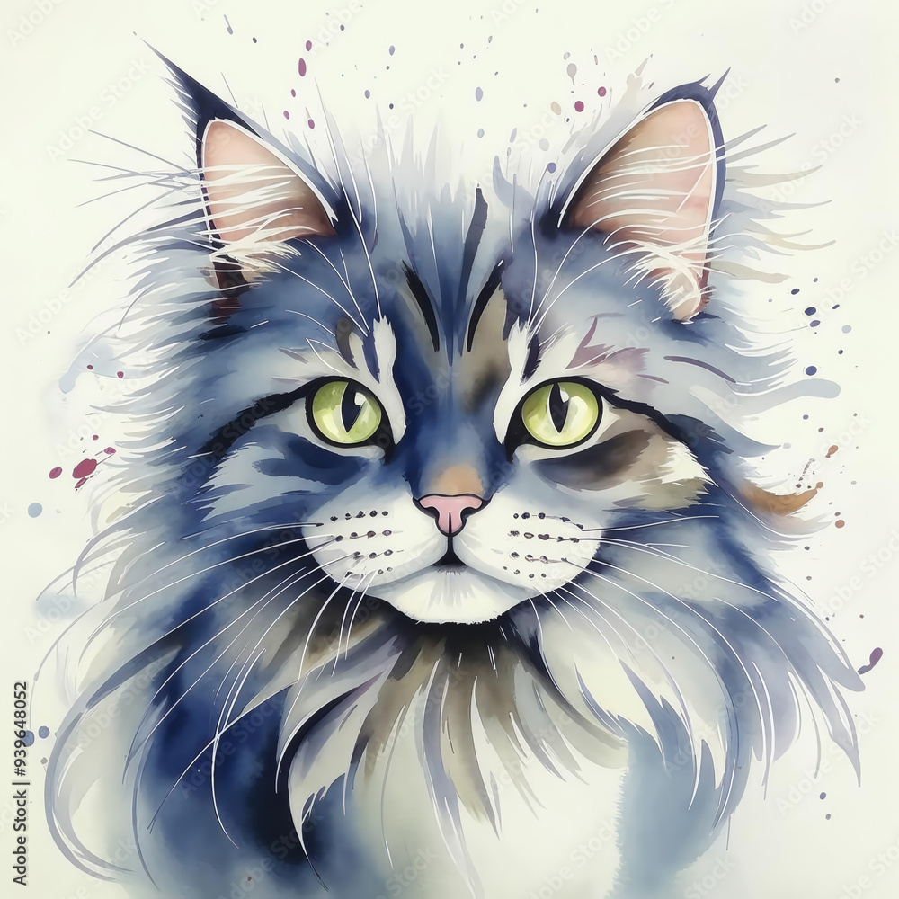 grey fluffy cat. pet. a beautiful pet. watercolor illustration. artificial intelligence generator, AI, neural network image. background for the design. grey fluffy cat. pet. a beautiful pet. watercolor illustration. artificial intelligence generator, AI, neural network image. background for the design.