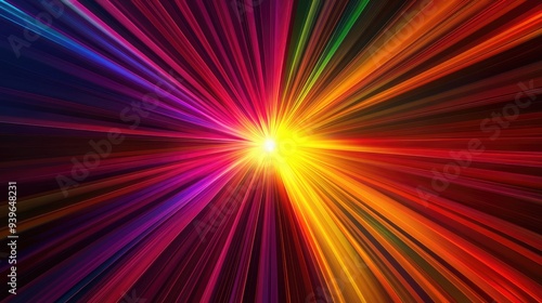 A colorful abstract starburst with radiating lines and a central glow, creating a vibrant and energetic visual.