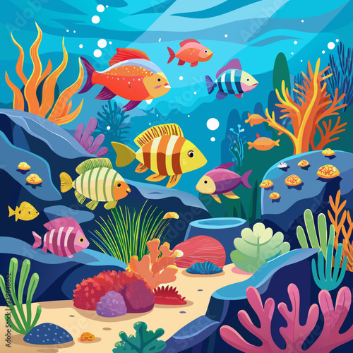 underwater world with fishes