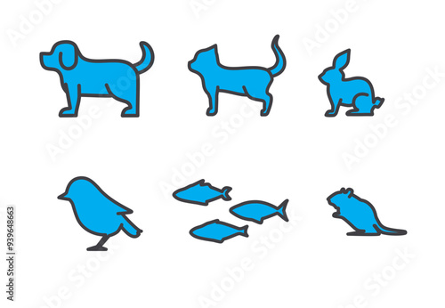 Title: Set of Icons/Logos of house pets (dog,cat, rabbit)