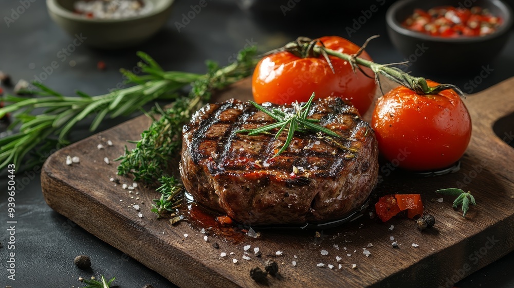 Grilled Steak with Rosemary and Tomatoes, Food Photography, Meat, Steak, Tomato