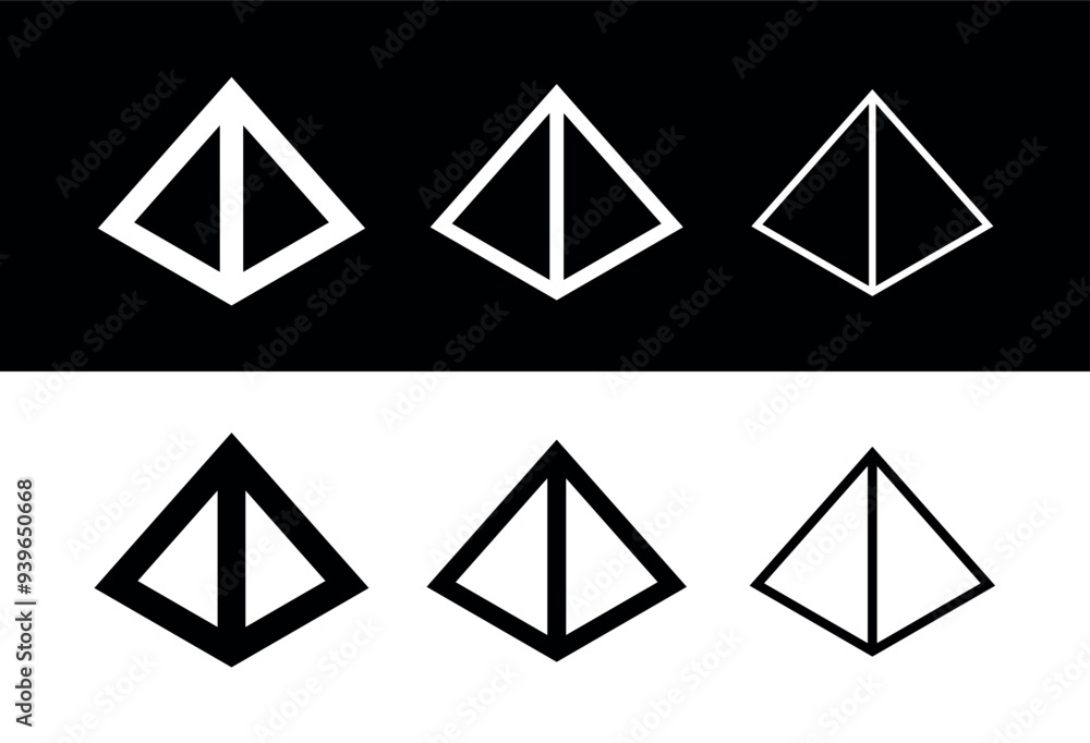 Icon quadrangular pyramid. Symbol of stability and reliability. Egyptian pyramid. Geometric figure. Icon quadrangular pyramid. Symbol of stability and reliability. Egyptian pyramid. Geometric figure.