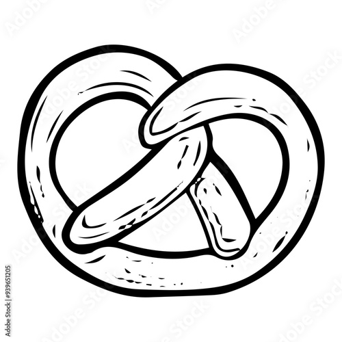 Bun pretzel hand drawn doodle. Baked pie. Bakery. Sweet food. Homemade pastry. Wheat dough bread. Sugar biscuit dessert. Vector sketch line art illustration.
