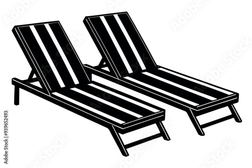       Poolside lounge chairs vector illustration.
