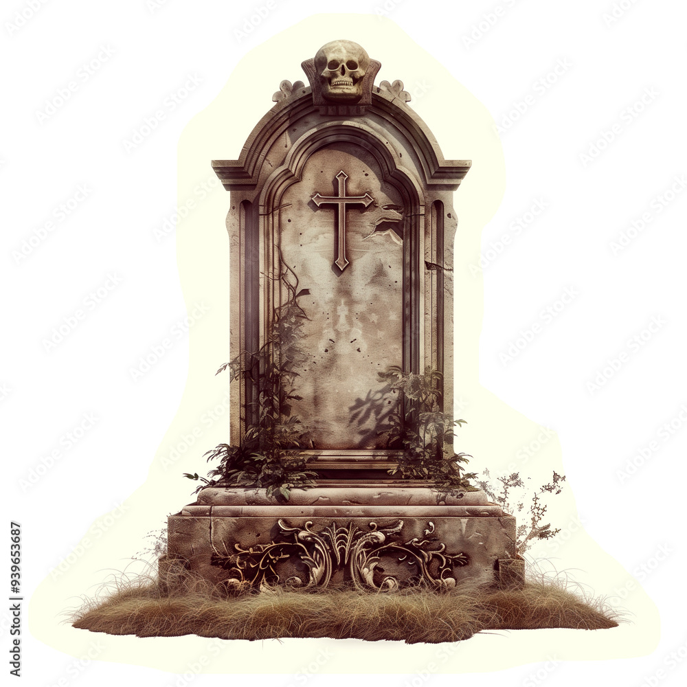 Cut out faded photo of halloween tombstone ai generated image Cut out faded photo of halloween tombstone ai generated image