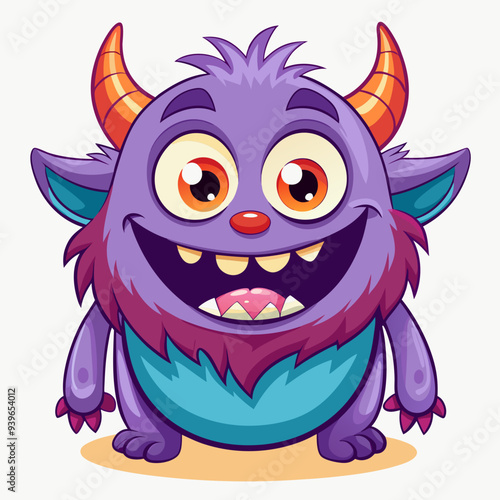 Cute Smiling Monster glossy vector illustration, highly detailed, ultra-detailed, on a white background