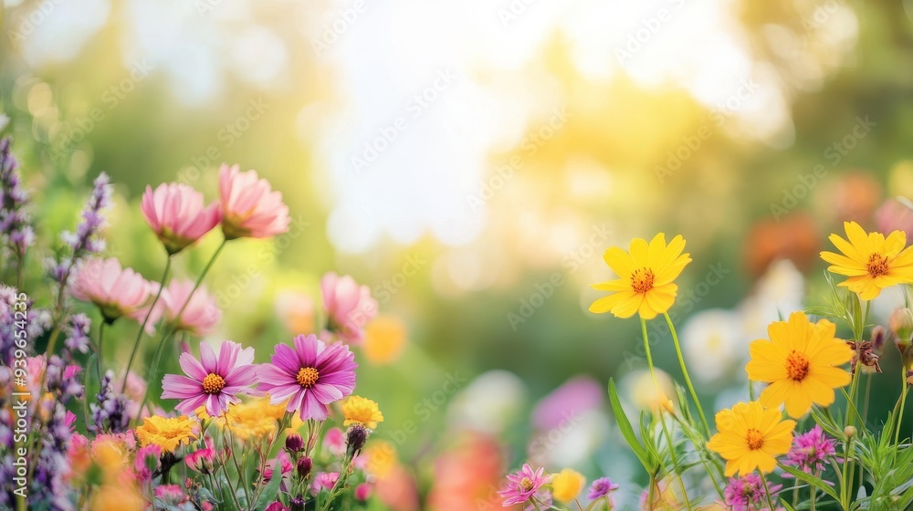 A vibrant garden filled with colorful flowers under soft sunlight, evoking a serene atmosphere. A vibrant garden filled with colorful flowers under soft sunlight, evoking a serene atmosphere.
