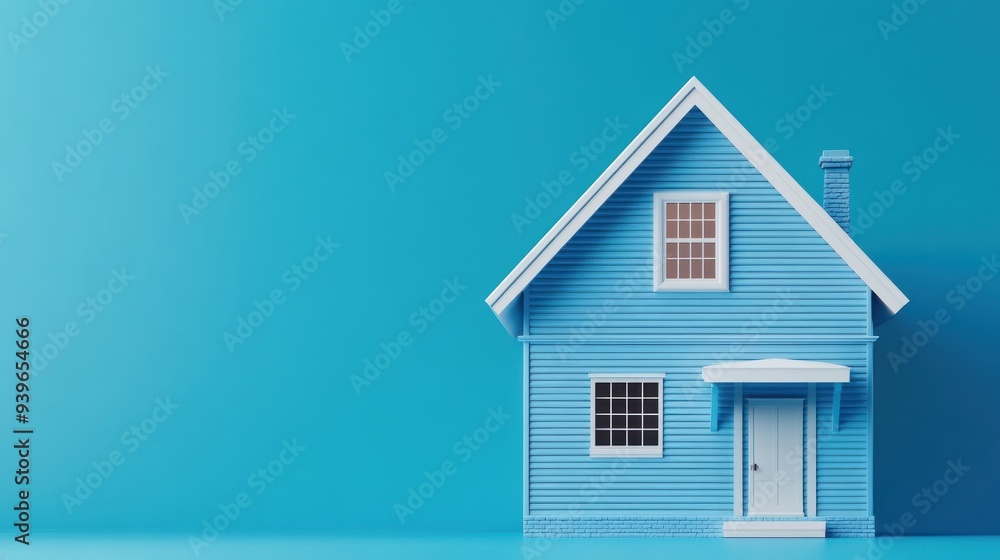 Blue House Model on Blue Background Blue House Model on Blue Background