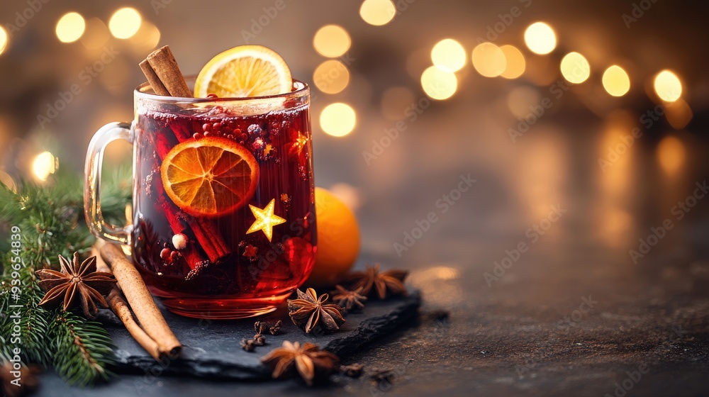 Festive Holiday Mulled Wine with Spices and Orange Slices in a Cozy Setting Festive Holiday Mulled Wine with Spices and Orange Slices in a Cozy Setting