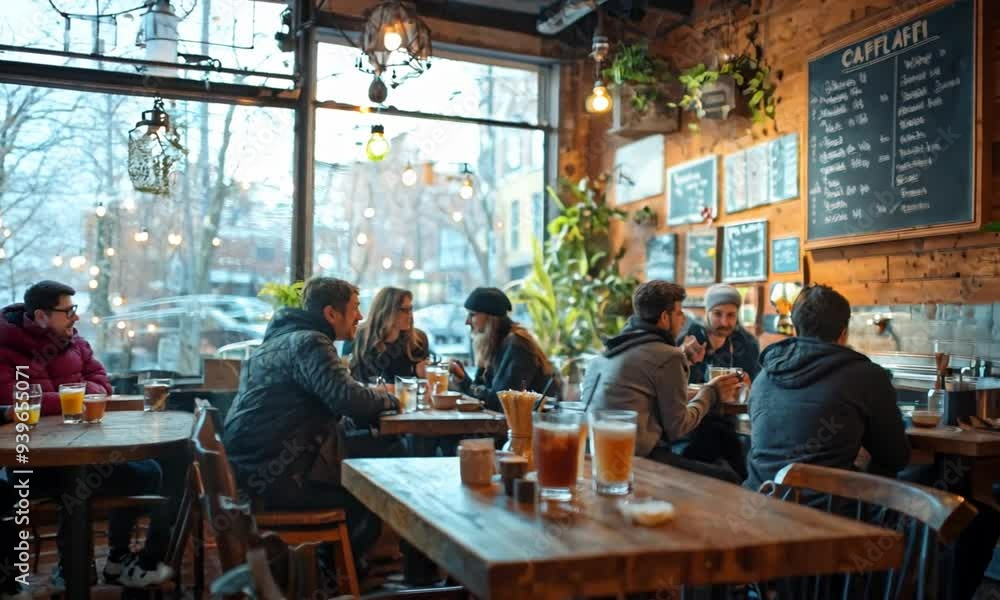 a group of people sitting at a table in a restaurant a group of people sitting at a table in a restaurant