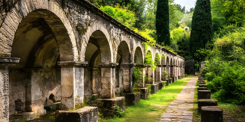 Roman aqueduct with arched stone supports