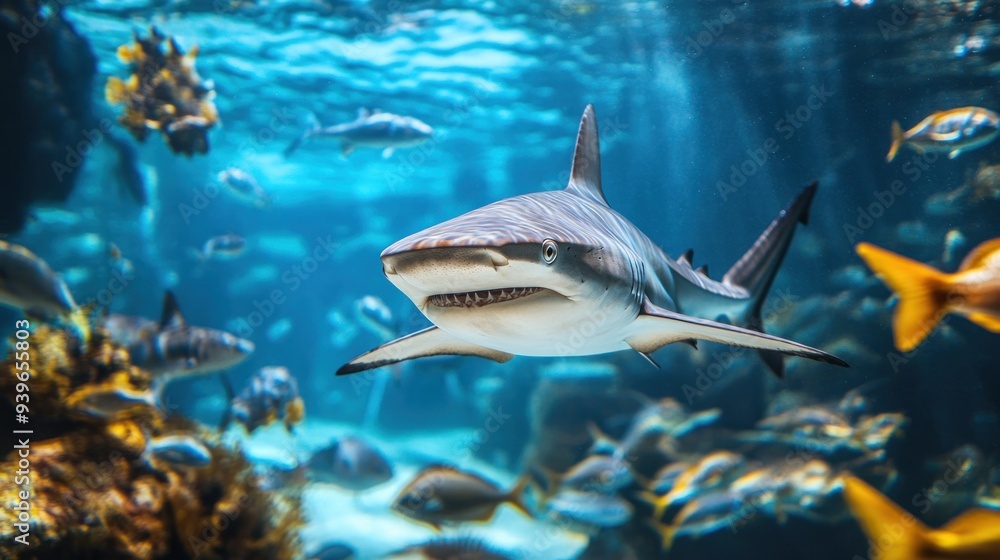 Fototapeta premium Shark swimming underwater in an aquarium