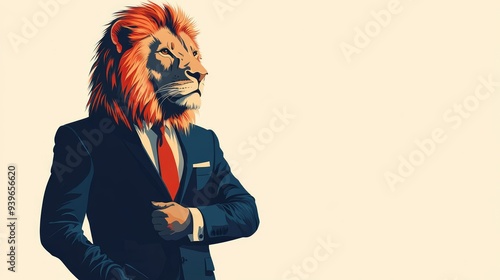 Lion in Suit Illustration - Business Concept, Strength, Leadership, Animal, Modern Art photo