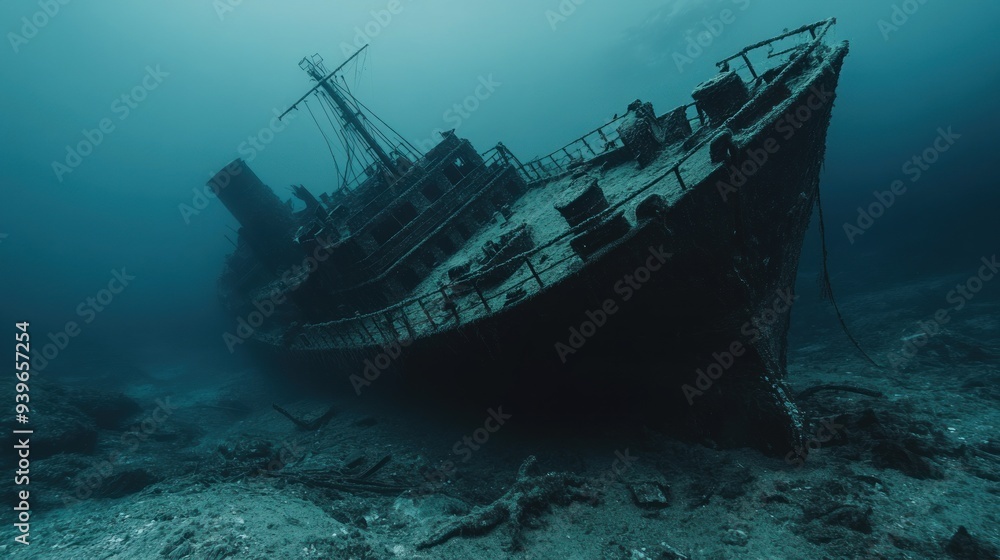 Sunken Shipwreck in Deep Blue Waters Sunken Shipwreck in Deep Blue Waters