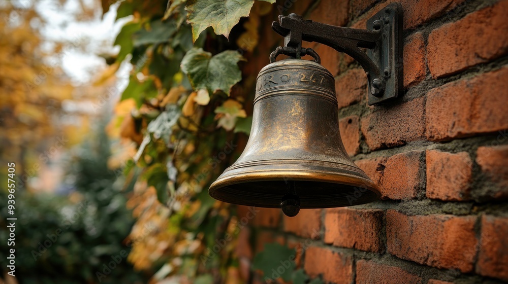 Obraz premium Vintage Bell on a Brick Wall
