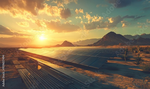 Solar Panels in Desert, Harnessing Renewable Energy, Futuristic Tech photo