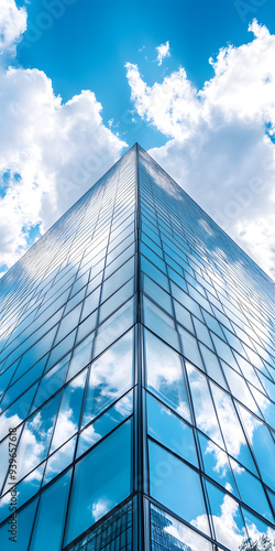 Sleek glass office building reflecting the sunset