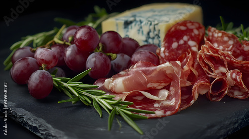 A plate of delicious and attractive food on a black background photo