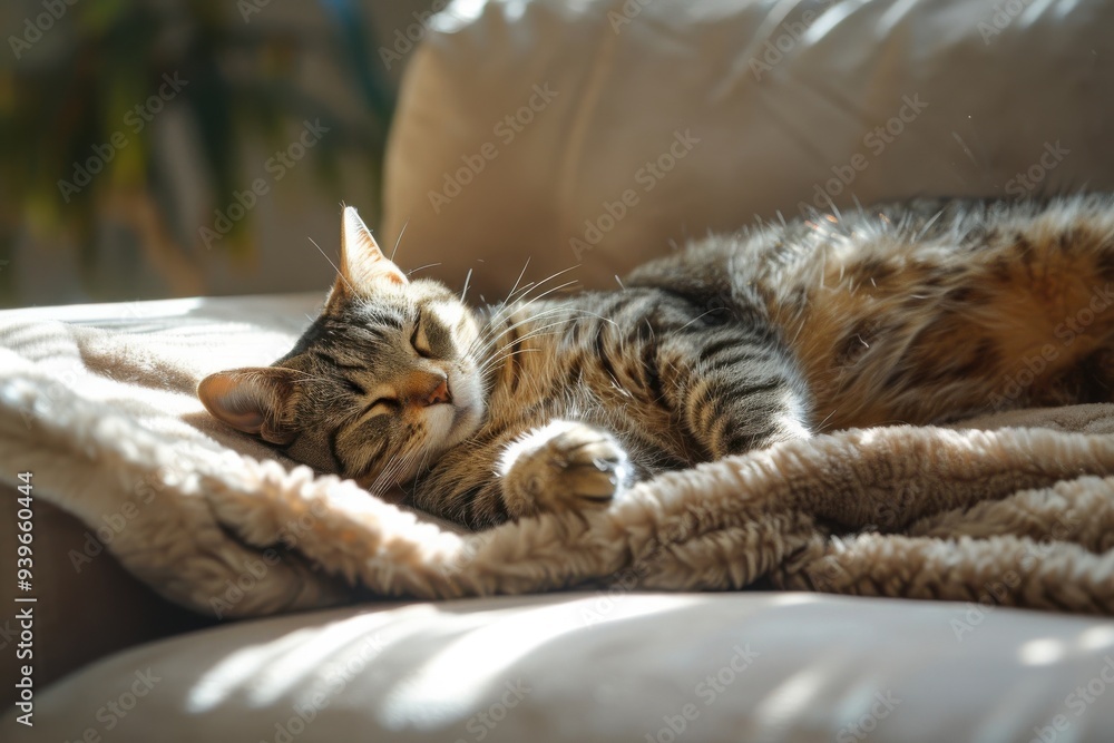 Cozy Cat Sleeping on a Soft Blanket Cozy Cat Sleeping on a Soft Blanket