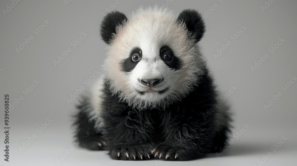 Fototapeta premium Panda Bear on White Background - Majestic Mammal at Rest