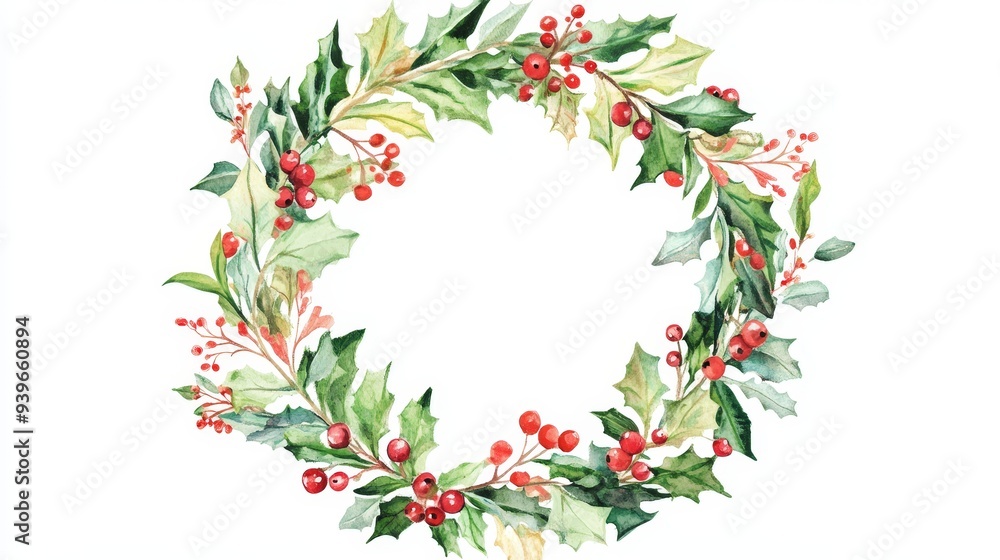 Christmas wreath collection. White background. Watercolor illustrations set Christmas wreath collection. White background. Watercolor illustrations set