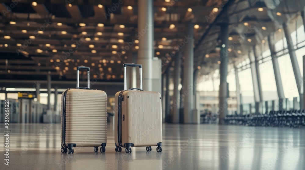 Two Suitcases in Airport Terminal Two Suitcases in Airport Terminal