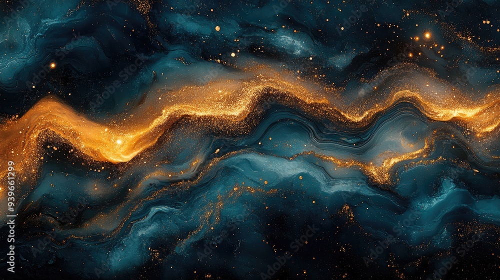 Abstract Gold and Blue Swirls with Glitter Abstract Gold and Blue Swirls with Glitter