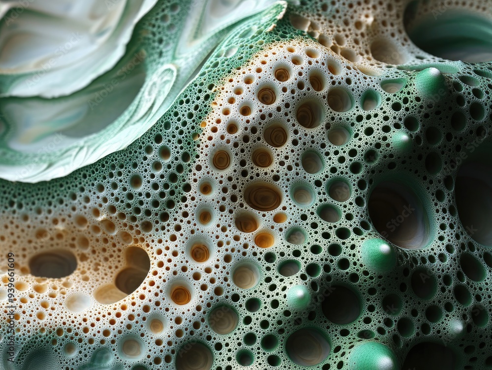 Abstract Fractal Pattern with Circular Holes and Green, White and Yellow Hues Abstract Fractal Pattern with Circular Holes and Green, White and Yellow Hues