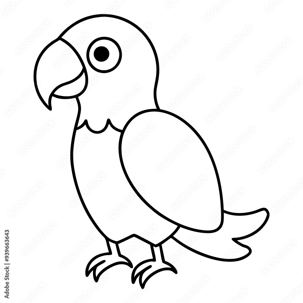 Fototapeta premium parrot coloring page, parrot outline, tropical bird, parrot illustration, cartoon parrot, kids coloring page, colorful parrot, parrot sketch, exotic bird, macaw, parrot perched, parrot with flowers,