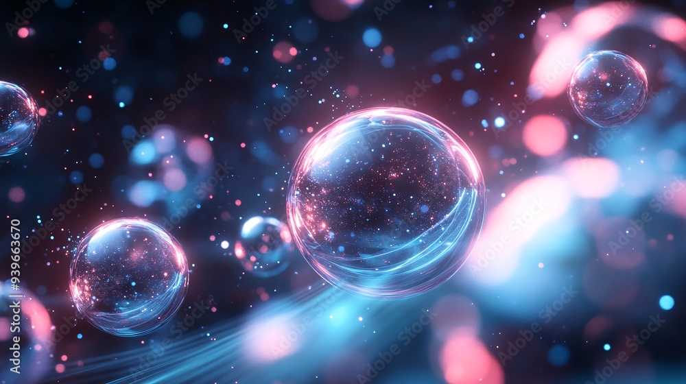Ethereal Realms - Futuristic Composition of Floating Spheres and Waveforms with Copy Space Ethereal Realms - Futuristic Composition of Floating Spheres and Waveforms with Copy Space