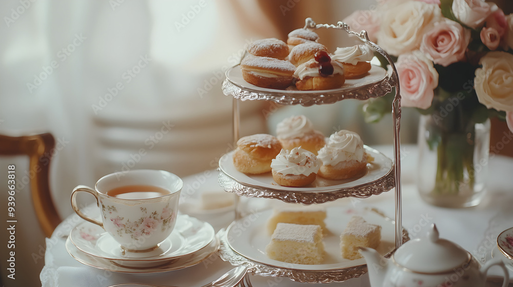 Afternoon tea setting on a beautiful table Afternoon tea setting on a beautiful table