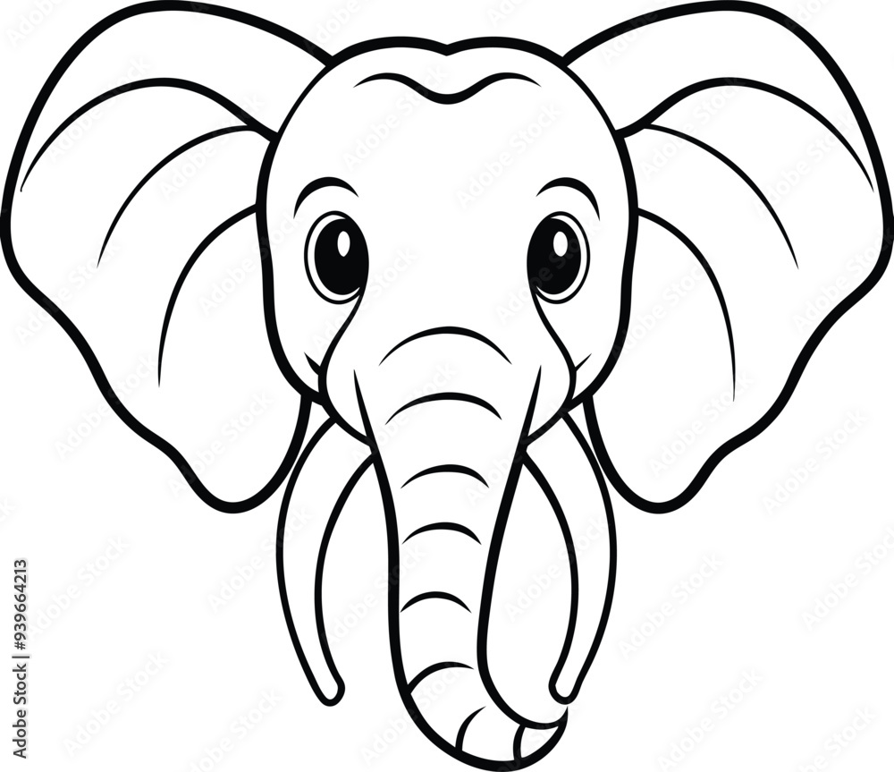 Fun and cute elephant face illustration designed for children’s coloring books

