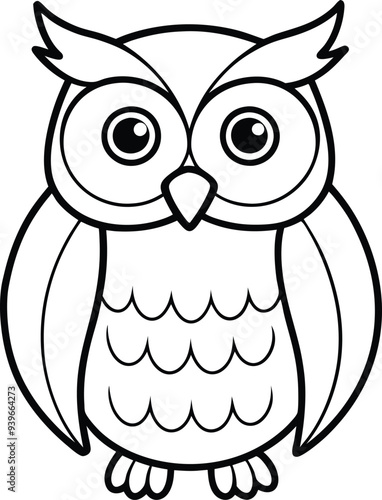 Delightful owl line art graphic illustration designed for children’s coloring book activities
