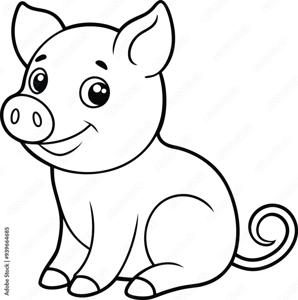 Fototapeta premium A sweet pig line art illustration for kids to color and enjoy in their favorite coloring books 