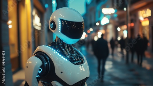 Robot walking in a city at night