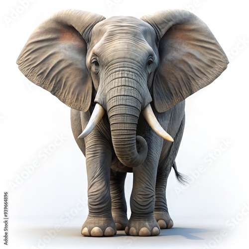 Realistic elephant illustration on a white background with clear details and features. Generative AI