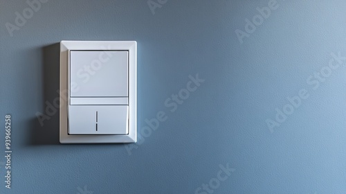 White electric switch beside the door handle on the wall of a house. Modern switch in an apartment. Repair and electrical supply for residential apartments. House electrical wiring. 