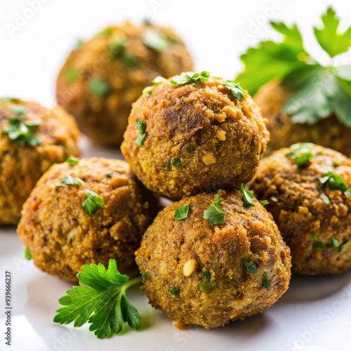 Delicious Turkish crispy golden brown balls garnished with fresh herbs. Generative AI