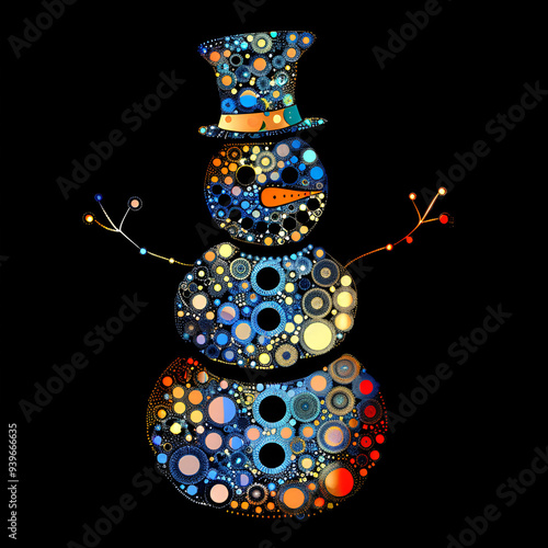 cute snowman on black background