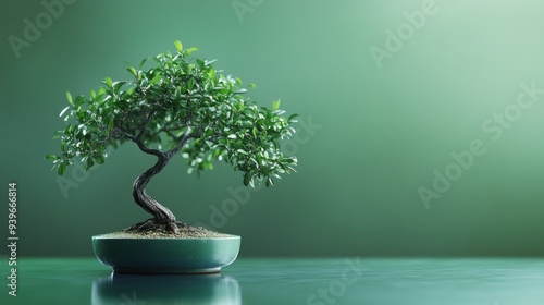 Bonsai Tree on Green Background