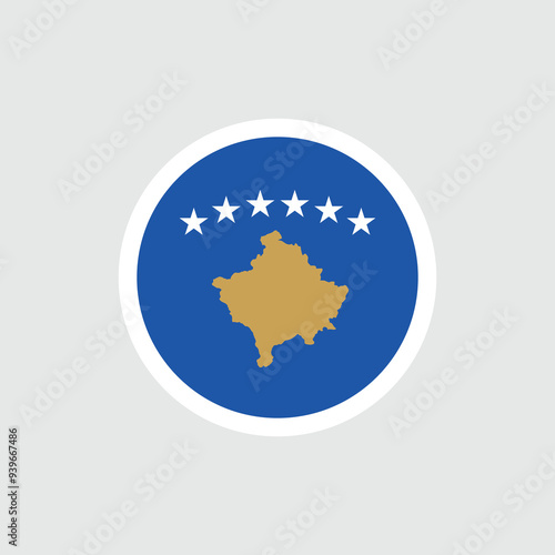Flag of Kosovo (Republika Kosovo). Blue flag with the country outline on the map and stars. National symbol of the Republic of Kosovo.