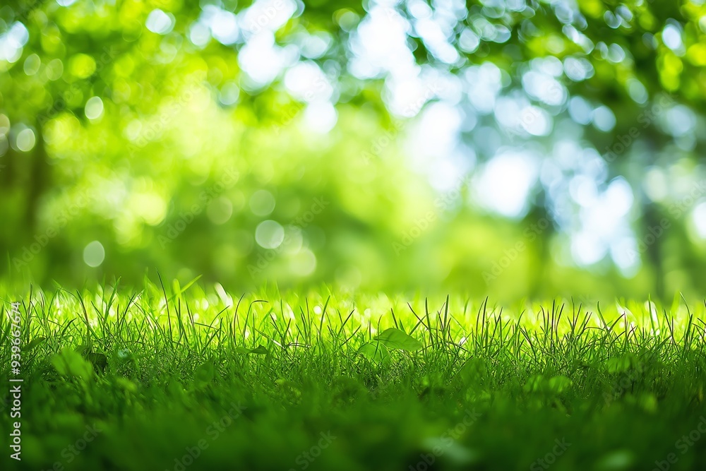 Close-up shot of lush green grass with a dreamy bokeh background, creating an enchanting and vibrant nature scene. Close-up shot of lush green grass with a dreamy bokeh background, creating an enchanting and vibrant nature scene.