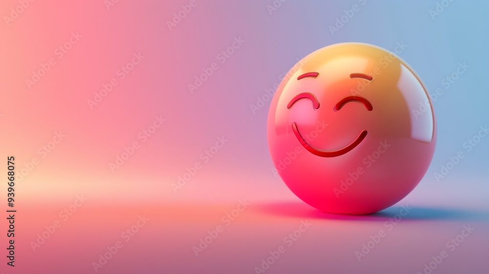 Smiling emoji ball on colorful gradient background, uplifting and joyful concept