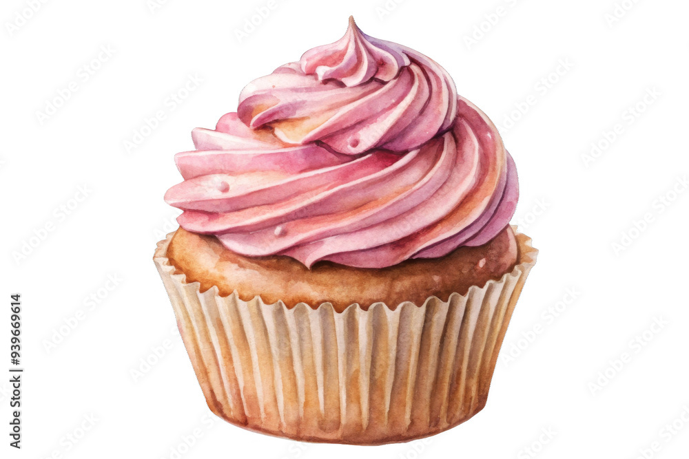 A delightful watercolor illustration of a cupcake with pink frosting. The swirls of frosting and the delicate details of the cupcake evoke feelings of sweetness, joy, and celebration. A delightful watercolor illustration of a cupcake with pink frosting. The swirls of frosting and the delicate details of the cupcake evoke feelings of sweetness, joy, and celebration.
