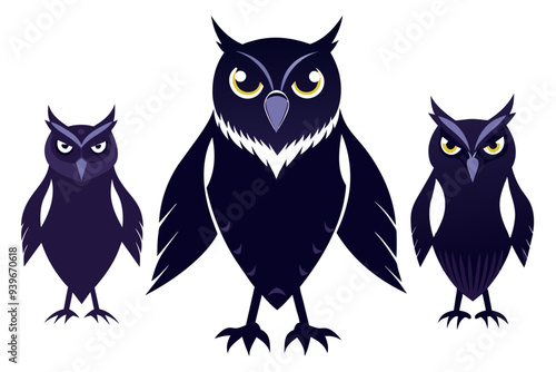 A set of beautiful birds owl vector art illustration