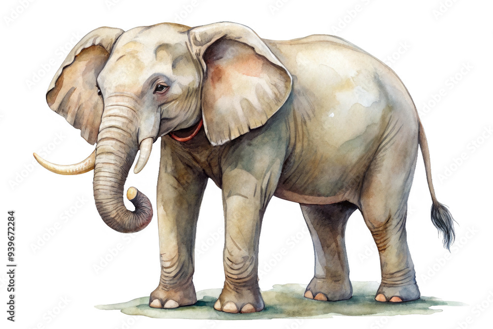 Fototapeta premium A charming watercolor illustration of an elephant, capturing the gentle giant's majestic presence and symbolizing wisdom, strength, family, and the beauty of nature.