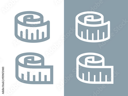 Centimeter (measuring) tape icon. The attribute of a tailor or sewer. Length and width or size measurement symbol.