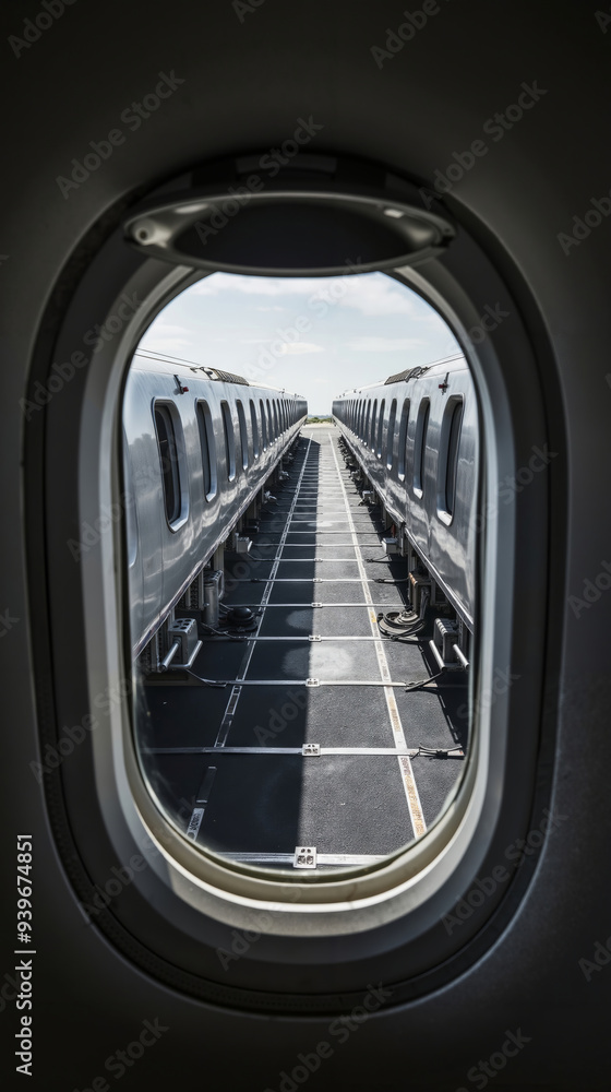 Obraz premium A view of the inside of an airplane looking out the window