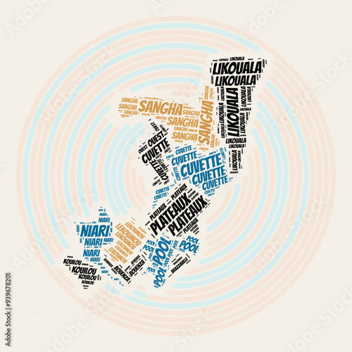 Republic of the Congo Round Poster. Typography style image of Country. Regions word clouds of Republic of the Congo. Vintage image design with scratch texture.